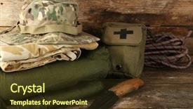  Presentation with hiking - Cool new PPT layouts with army medicine - hiking gear on wooden background backdrop and a tawny brown colored foreground