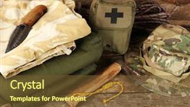  Presentation with hiking - Amazing PPT theme having army medicine - hiking gear on wooden background backdrop and a tawny brown colored foreground