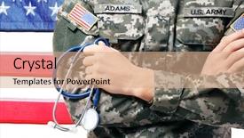  Presentation with usa flag - Slide deck having army medicine - medical officer with usa flag background and a coral colored foreground