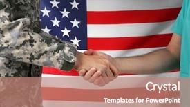  Presentation with army - Beautiful presentation design featuring army medicine - soldier and doctor shaking hands backdrop and a coral colored foreground
