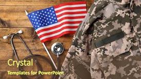  Presentation with broken wall american flag - PPT layouts consisting of army medicine - stethoscope american flag and khaki background and a tawny brown colored foreground