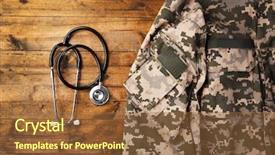  Presentation with military medicine - Beautiful PPT theme featuring army medicine - stethoscope and military uniform backdrop and a tawny brown colored foreground