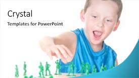  Presentation with soldiers - Amazing slide set having army men - boy playing with toy soldiers backdrop and a white colored foreground