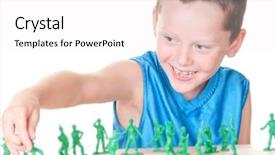  Presentation with soldiers - Presentation design consisting of army men - boy playing with toy soldiers background and a white colored foreground