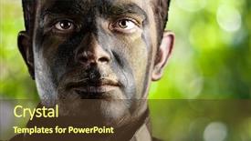  Presentation with jungle - Beautiful PPT theme featuring army men - portrait of young soldier face backdrop and a tawny brown colored foreground