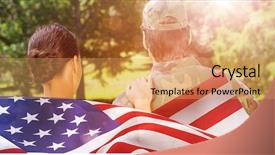  Presentation with usa flag - Slide deck having army men - rear view of solider background and a yellow colored foreground