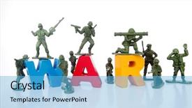  Presentation with soldiers - Beautiful slides featuring army men toy - word war with plastic soldiers backdrop and a light blue colored foreground