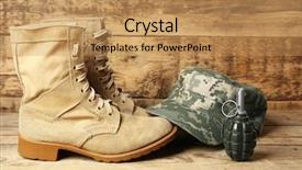  Presentation with combat boots - PPT layouts enhanced with army mission - pair of combat boots military background and a coral colored foreground