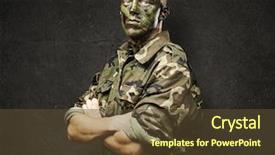  Presentation with jungle - Theme with army mission - portrait of a young soldier background and a tawny brown colored foreground