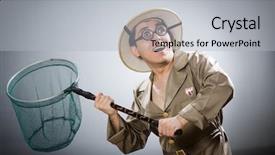  Presentation with safari - Cool new slide deck with army net - funny safari traveller in travelling backdrop and a light gray colored foreground