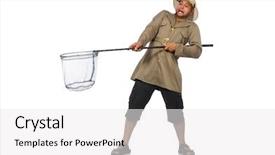  Presentation with hunting - Audience pleasing slide deck consisting of army net - man hunting for butterflies isolated backdrop and a white colored foreground