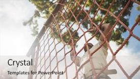  Presentation with obstacle course - Audience pleasing PPT theme consisting of army net - military soldier climbing rope backdrop and a soft green colored foreground