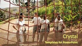  Presentation with boot camp - Slide set featuring army net - military soldiers interacting with each background and a  colored foreground