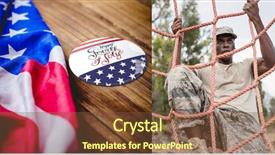  Presentation with 4th july - Amazing slide deck having army net - soldier and usa flag backdrop and a tawny brown colored foreground