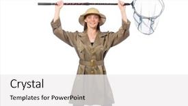  Presentation with white and black woman climbing ladders - Slide deck featuring army net - woman wearing safari hat background and a white colored foreground