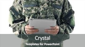  Presentation with military - Presentation design featuring army network - soldier holding tablet military education background and a  colored foreground