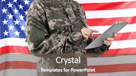  Presentation with military soldier leader - Slide deck having army network - soldier holding tablet military education background and a dark gray colored foreground