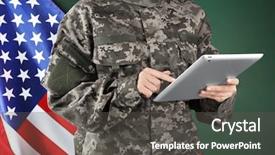  Presentation with military - Audience pleasing slide set consisting of army network - soldier holding tablet military education backdrop and a dark gray colored foreground