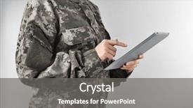  Presentation with military soldier leader - Beautiful PPT layouts featuring army network - soldier holding tablet military education backdrop and a gray colored foreground