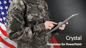 Presentation with military soldier leader - Slides having army network - soldier holding tablet military education background and a dark gray colored foreground