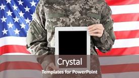  Presentation with military - Audience pleasing slide deck consisting of army network - soldier holding tablet military education backdrop and a tawny brown colored foreground