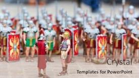  Presentation with roman army - Beautiful slide deck featuring army-of-roman-soldiers-war backdrop and a coral colored foreground