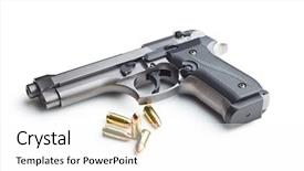  Presentation with army - Cool new PPT theme with army projectile - 9mm pistol bullets and handgun backdrop and a white colored foreground
