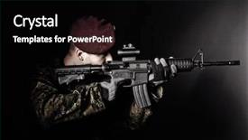  Presentation with army - Cool new slide set with army rangers - caucasian soldier with rifle dark backdrop and a black colored foreground