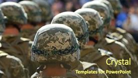  Presentation with soldiers - Cool new slide set with army rank - rows of soldiers in helmets backdrop and a tawny brown colored foreground