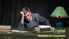  Presentation with military bible boots - Colorful PPT layouts enhanced with army rank - russian military officer backdrop and a tawny brown colored foreground