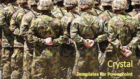  Presentation with army - Slides featuring army rank - swiss solders in camouflage background and a tawny brown colored foreground