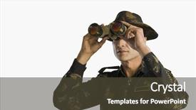  Presentation with indian army - Colorful slides enhanced with army soldier looking through binoculars backdrop and a tawny brown colored foreground