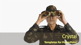  Presentation with indian army - Presentation theme having army soldier looking through binoculars background and a tawny brown colored foreground