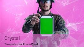 Presentation with green screen - Presentation theme featuring army-soldier-showing-a-tablet background and a lilac colored foreground