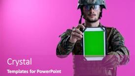  Presentation with green screen - Presentation theme having army-soldier-showing-a-tablet background and a purple colored foreground