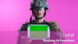  Presentation with green screen - Slides with army-soldier-showing-a-tablet background and a purple colored foreground
