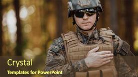 Presentation with army - PPT theme with army-soldier-swear-with-hand background and a tawny brown colored foreground