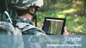  Presentation with army - Slide deck featuring army - soldier using map on tablet background and a seafoam green colored foreground