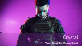  Presentation with family communication - Cool new PPT layouts with army-soldier-using-smartphone backdrop and a violet colored foreground