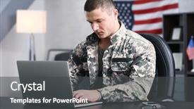  Presentation with army - PPT layouts having army - soldier working with laptop background and a dark gray colored foreground