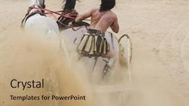  Presentation with horses - Theme enhanced with army strong - determination roman chariots background and a coral colored foreground