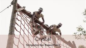  Presentation with obstacle course - PPT theme featuring army strong - military soldiers climbing a net background and a coral colored foreground