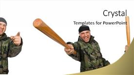  Presentation with baseball cards - Audience pleasing presentation design consisting of army strong - soldier with baseball bat backdrop and a white colored foreground