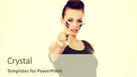  Presentation with military security camera - Amazing presentation theme having army strong - young soldier woman pointing backdrop and a cream colored foreground