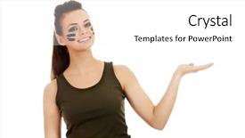  Presentation with palm - Audience pleasing slides consisting of army strong - young soldier woman presenting something backdrop and a white colored foreground