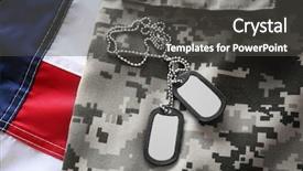  Presentation with army - PPT theme with member service - army tokens on military uniform background and a dark gray colored foreground