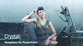  Presentation with driving - Colorful presentation theme enhanced with army transportation - young attractive female soldier driving backdrop and a ocean colored foreground