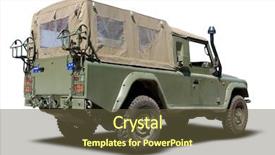  Presentation with military green - Colorful slides enhanced with army vehicle - green european military truck isolated backdrop and a tawny brown colored foreground