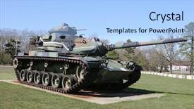  Presentation with tank - Audience pleasing PPT layouts consisting of army vehicle - tank backdrop and a light blue colored foreground