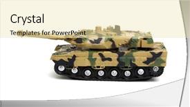  Presentation with tank - Colorful presentation theme enhanced with army vehicle - toy tank isolate on white backdrop and a blonde colored foreground